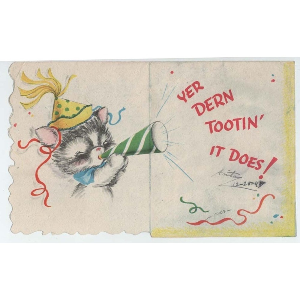 Vintage 1947 New Year Greeting Card Kitten Party Hat American Greetings - Picture 3 of 4